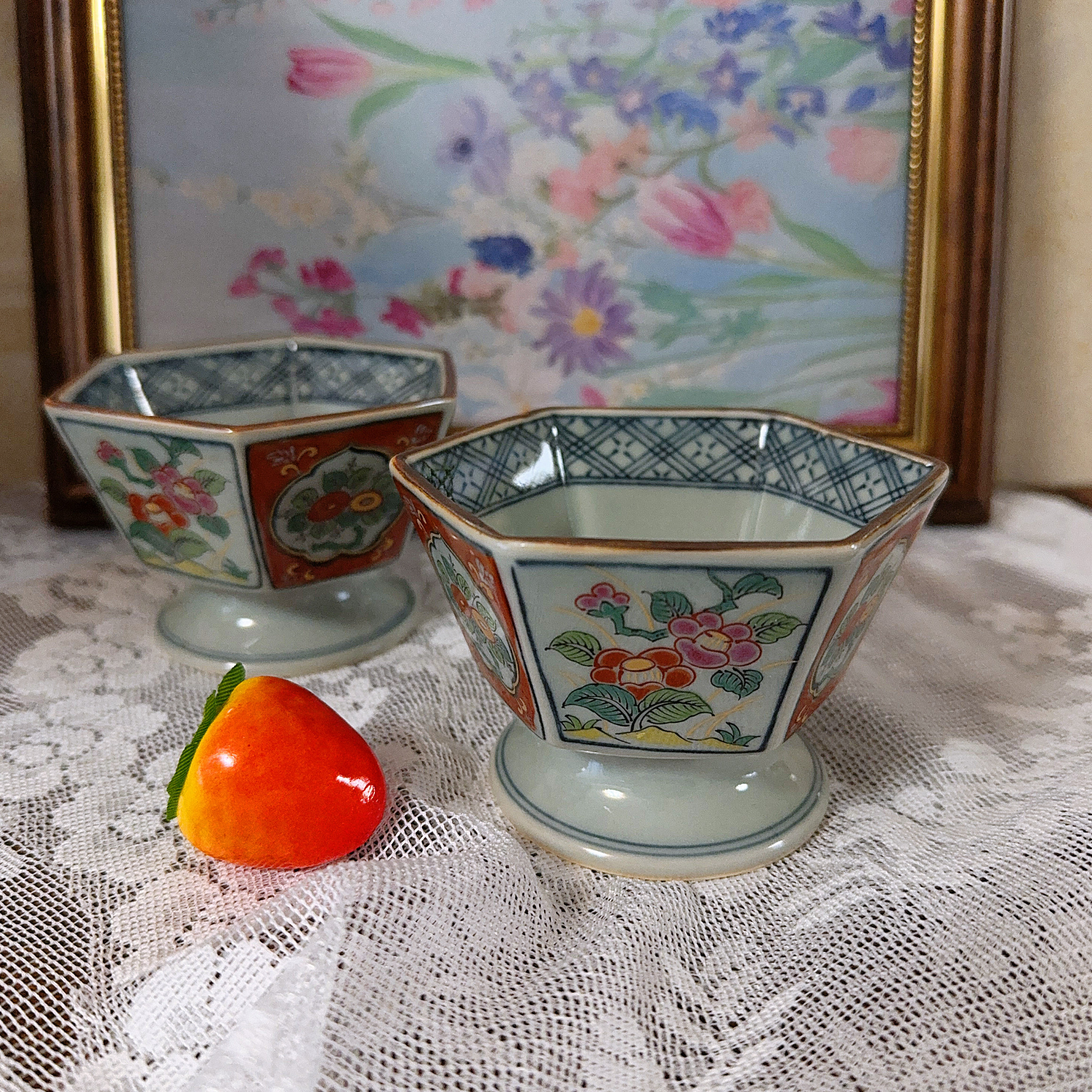 有田烧祥楽作 錦手色繪 開窗花草纹高足 咖啡杯 茶杯零食钵多用途,淘宝优惠券,粉丝福利购,淘宝优惠卷