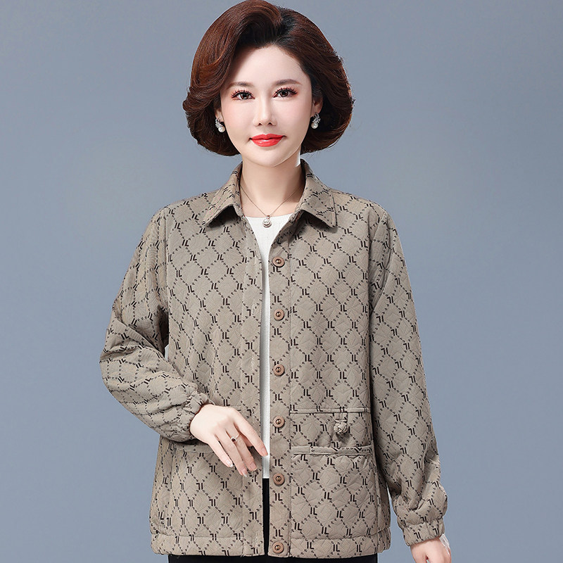 中老年春秋装女纯棉外套妈妈宽松洋气上衣老人衣服奶奶装休闲夹克