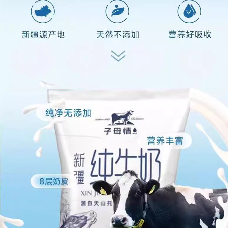 子母情纯牛奶新疆天山牧场3.6g全脂灭菌生牛乳20袋200ml早餐牛奶