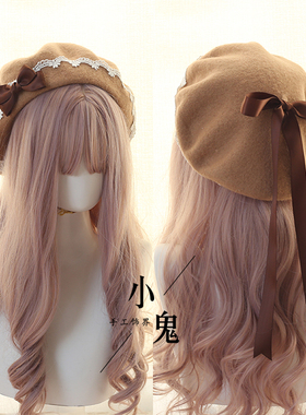 日系贝雷帽lolita少女心甜美毛呢女手作蕾丝蝴蝶结秋冬保暖贝雷帽