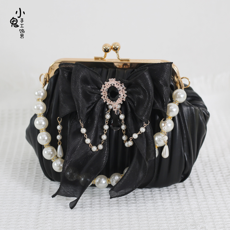 原创手作珍珠蝴蝶结包包Lolita国民大小姐贝壳包斜跨复古包旗袍包,淘宝优惠券,粉丝福利购,淘宝优惠卷