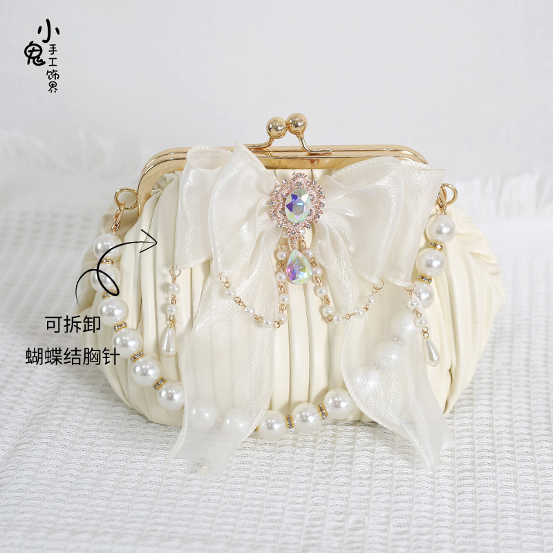 原创手作珍珠蝴蝶结包包Lolita国民大小姐贝壳包斜跨复古包旗袍包,淘宝优惠券,粉丝福利购,淘宝优惠卷