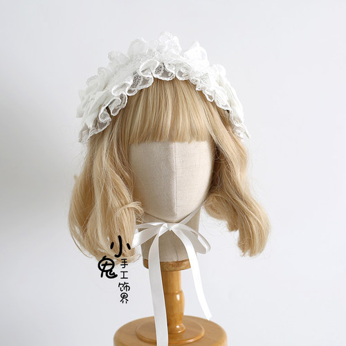 原创昭和doll白色古早风lolita发带小礼帽kc发箍波奈特手袖头饰 - 图3