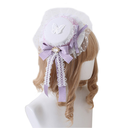 原创夏蔷薇白紫色Lolita发饰软妹KC甜美蝴蝶结洛丽塔蕾丝头饰发箍 - 图3