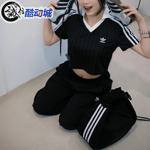 阿迪达斯三叶草女子经典短款运动短袖POLO衫JD5864 JD2608 JD2606 - 图1