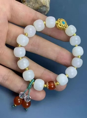 新款和田玉如意显白宫典国潮拼色圆珠手串新中式清新好看细腻油润