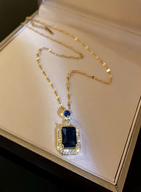 爆款宝蓝吊坠项链女轻奢名媛气质锁骨链子蓝色项链女士