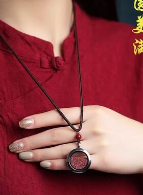 朱砂嘎乌盒吊坠男女款朱砂填充红润饱满可开合便携随身佩戴简约