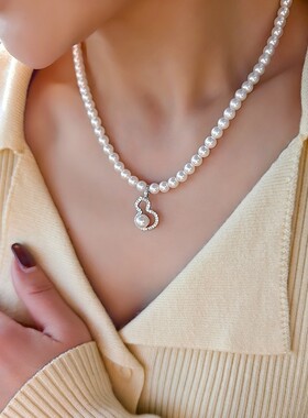 法式小众气质项链女葫芦珍珠吊坠