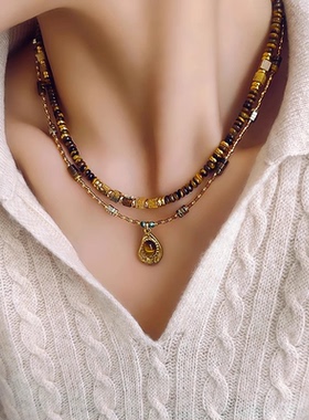 玛瑙紫色天然石女法式项链