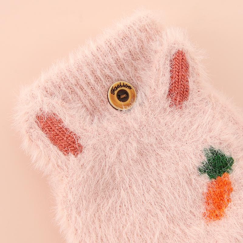 冬季儿童可爱毛绒翻盖手套学生保暖加绒半指卡通写字手套半指手套 - 图1