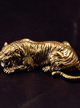 黄铜老虎桌面镇纸摆件生肖虎转运摆饰文玩茶宠手把件热销