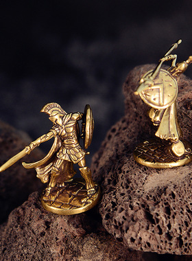 斯巴达兵人黄铜手办白铜士兵火柴人战争模型棋子桌面摆件男生礼物