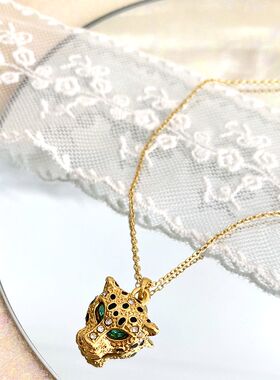 简约ins设计镶嵌彩色水钻个性猎豹造型吊坠创意项链