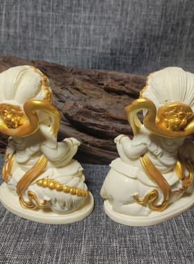象牙果镀金Q版文殊普贤观音菩萨摆件佛像工艺家居供奉车载保平安