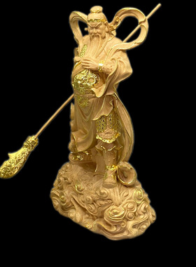正宗小叶黄杨木精雕描金、韦陀，武财神关二爷摆件家居装饰品