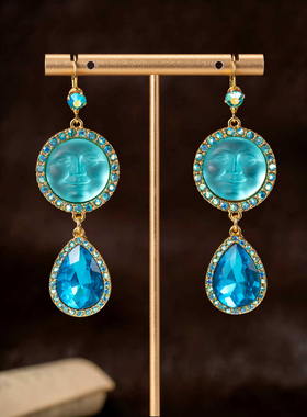 中古vintage复古风小众设计感高级轻奢气质耳环项链浮雕太阳神