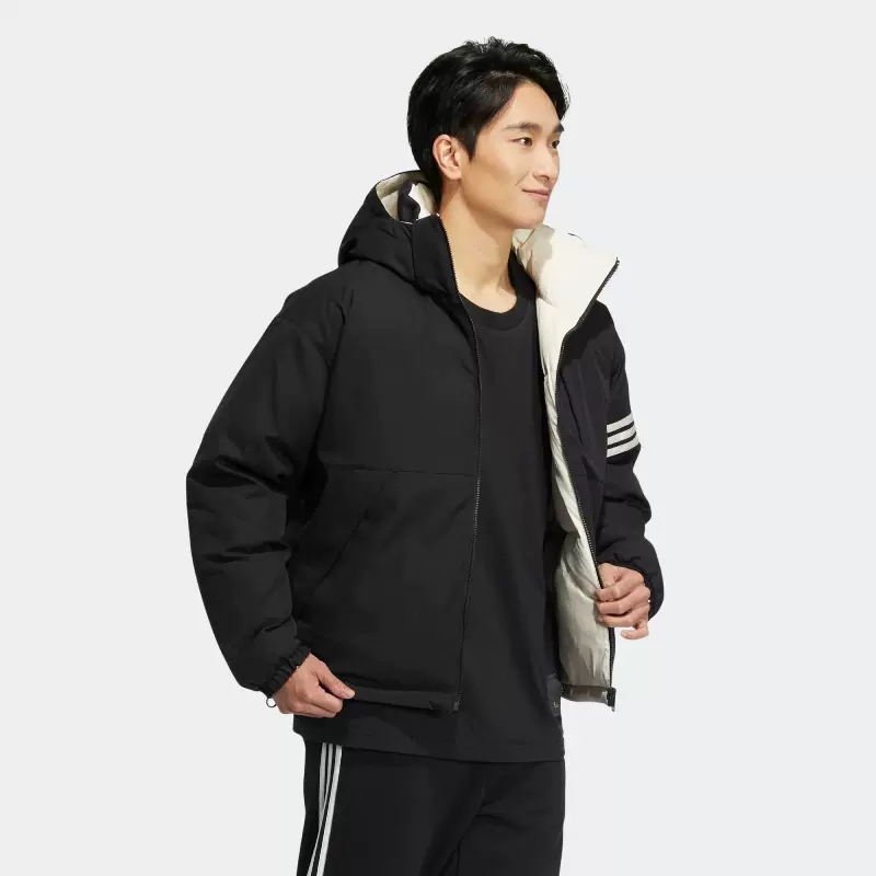 正品Adidas/阿迪达斯三叶草羽绒服男运动双面连帽保暖外套HS7283