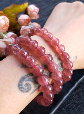 天然原矿星光草莓晶饰品单圈手串