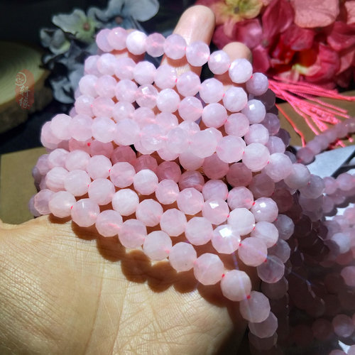天然马达加斯加原矿粉晶切面圆珠 马粉钻石切面散珠DIY手链半成品 - 图2