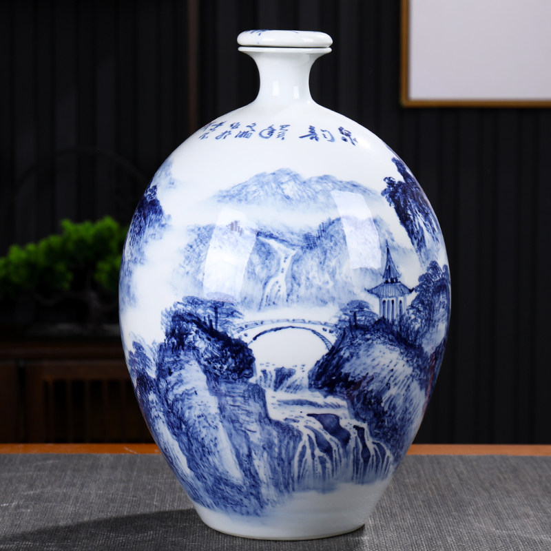 景德镇陶瓷泡酒瓶 十斤装手绘青花瓷花开富贵酒罐 10斤装空酒坛子