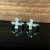 925 silver synthetic zircon ring E389 retro aged silver full diamond iris cross ear cuff
