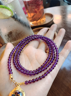 原创天然乌拉圭紫水晶佛牌吊坠链