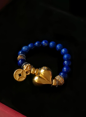 老矿青金石s925银镀金“屁桃”爱心戒指食指戒·少金少白轻奢时尚