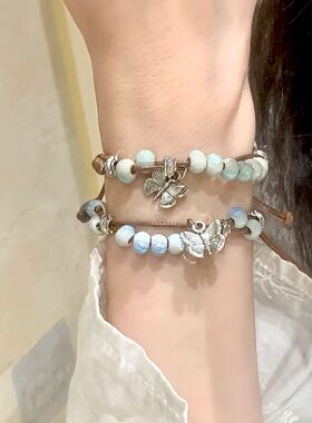 新中式蝴蝶陶瓷串珠编织手链女夏季2025新款复古国潮民族风手饰品