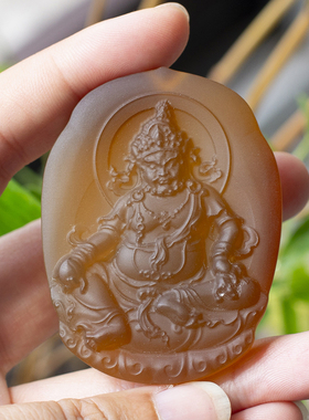 天然红玛瑙黄财神吊坠挂饰无事牌