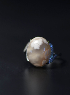 天然樱花玛瑙戒指925银活口指环个性民族风玉髓复古礼物女生水晶