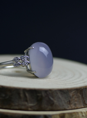 天然蓝玛瑙戒指玉髓指环925银复古民族风班指汉服配饰女礼品水晶