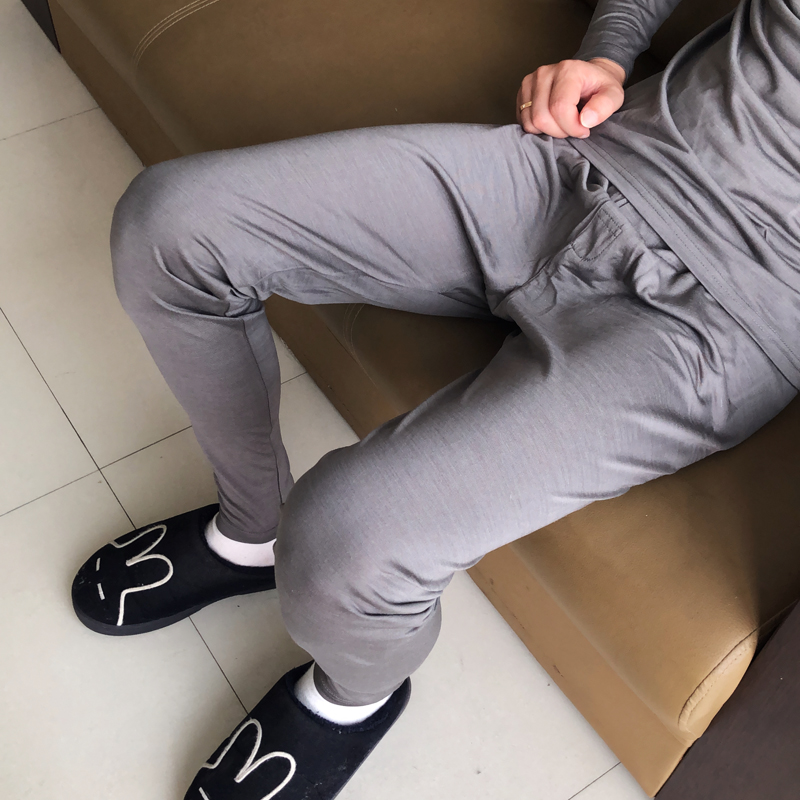 新款真丝加棉男士圆领内衣套装桑蚕丝棉毛衫裤睡衣保暖套装秋衣裤 - 图3