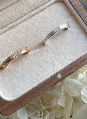 s925银镀金镶钻拉丝纹理戒指女