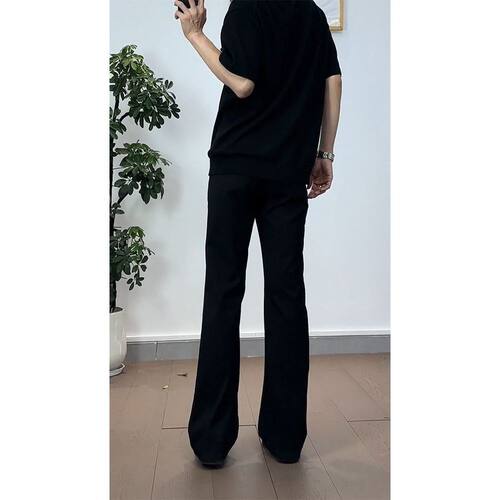 黑色柳叶弯刀牛仔裤男款春夏季潮牌cleanfit中大童美式高街直筒裤 - 图1