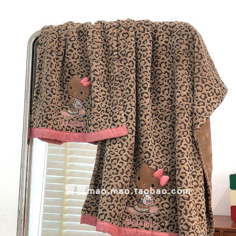 卡通可爱Kitty浴巾毛巾复古豹纹洗澡巾珊瑚绒加厚吸水速干不掉毛,淘宝优惠券,粉丝福利购,淘宝优惠卷