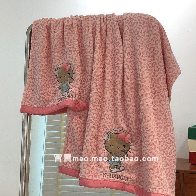 卡通可爱Kitty浴巾毛巾复古豹纹洗澡巾珊瑚绒加厚吸水速干不掉毛,淘宝优惠券,粉丝福利购,淘宝优惠卷
