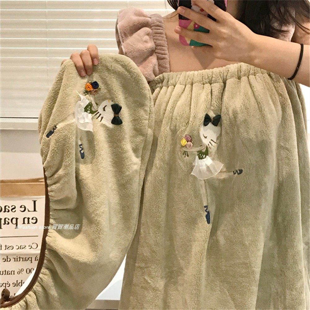 可穿浴巾女ins日系可爱珊瑚绒加厚吸水成人洗澡裹巾吊带浴裙家用,淘宝优惠券,粉丝福利购,淘宝优惠卷