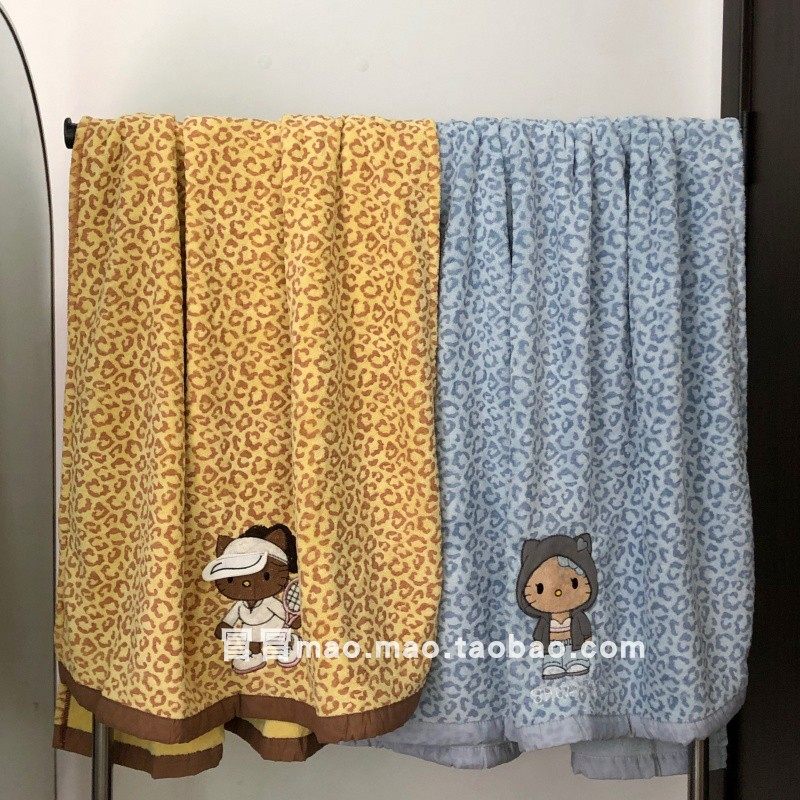 卡通可爱Kitty浴巾毛巾复古豹纹洗澡巾珊瑚绒加厚吸水速干不掉毛,淘宝优惠券,粉丝福利购,淘宝优惠卷