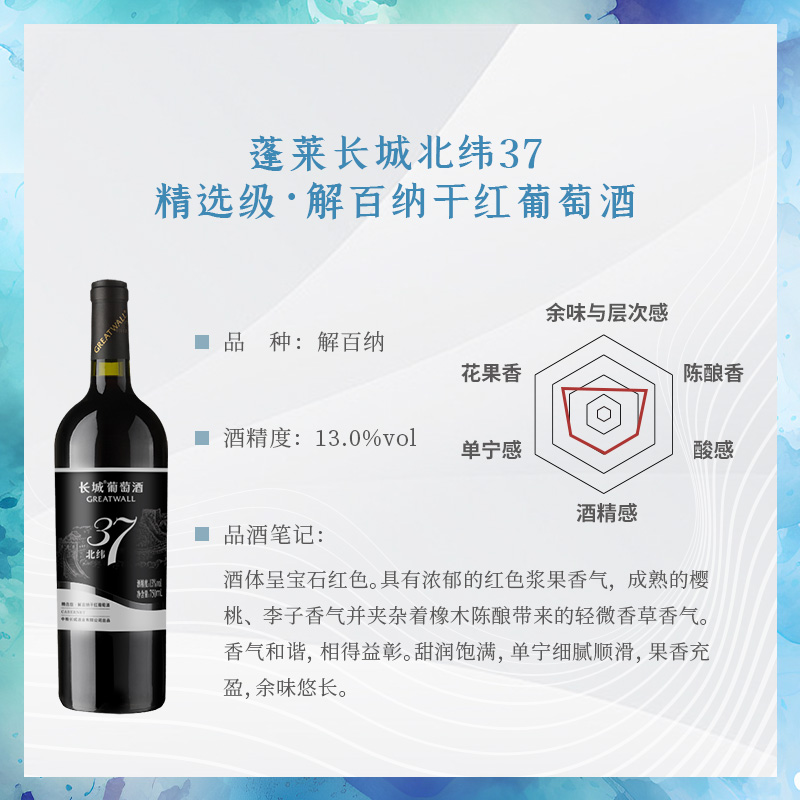 长城干红葡萄酒红酒官方旗舰店正品北纬37解百纳6瓶央企中粮出品 - 图1