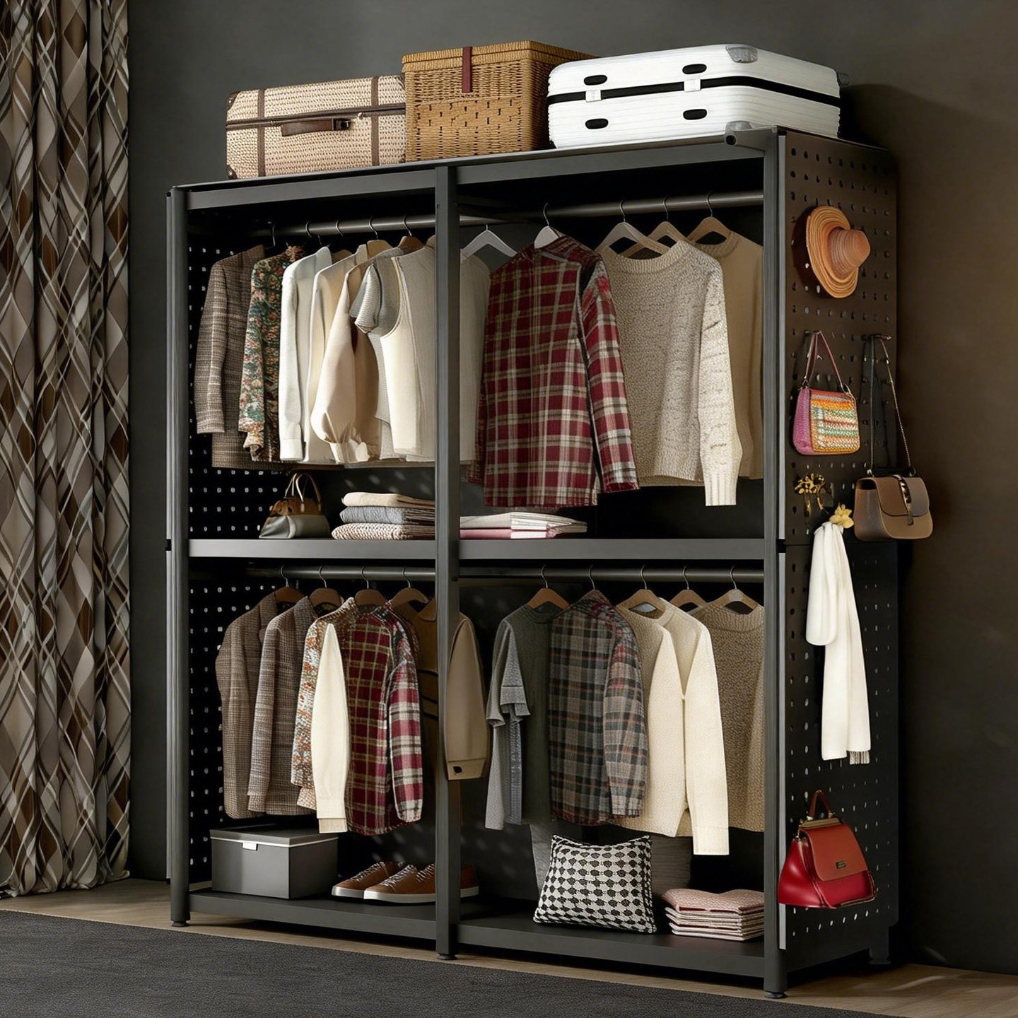 带背板衣柜洞洞板衣架家用收纳出租屋简易衣帽架开放式储物衣橱,淘宝优惠券,粉丝福利购,淘宝优惠卷