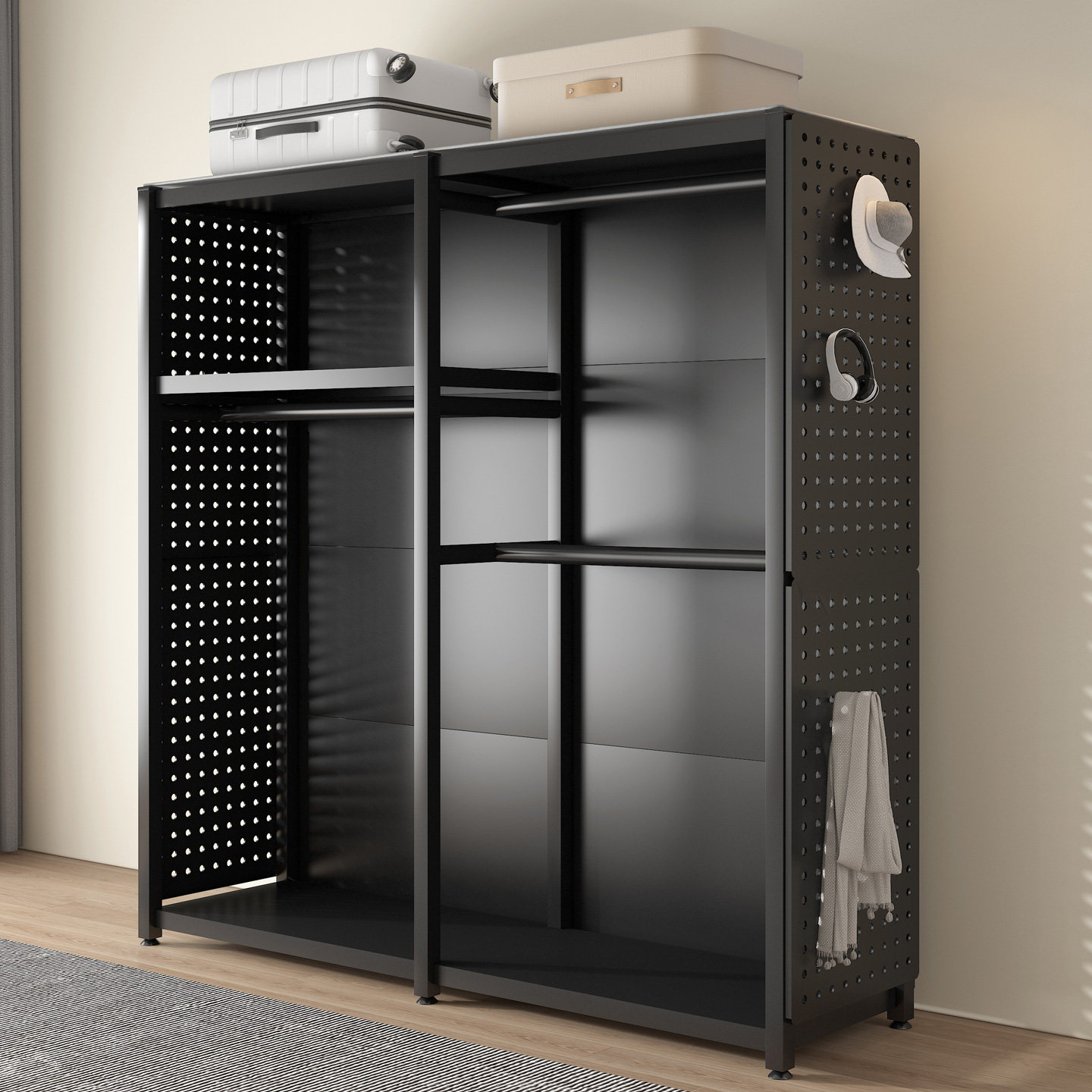 带背板衣柜洞洞板衣架家用收纳出租屋简易衣帽架开放式储物衣橱,淘宝优惠券,粉丝福利购,淘宝优惠卷