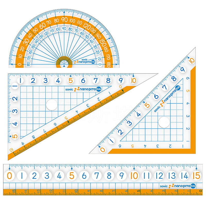 日本SONIC索尼克SK-7880小学生测量防滑大数字量角器三角板直尺子 - 图3