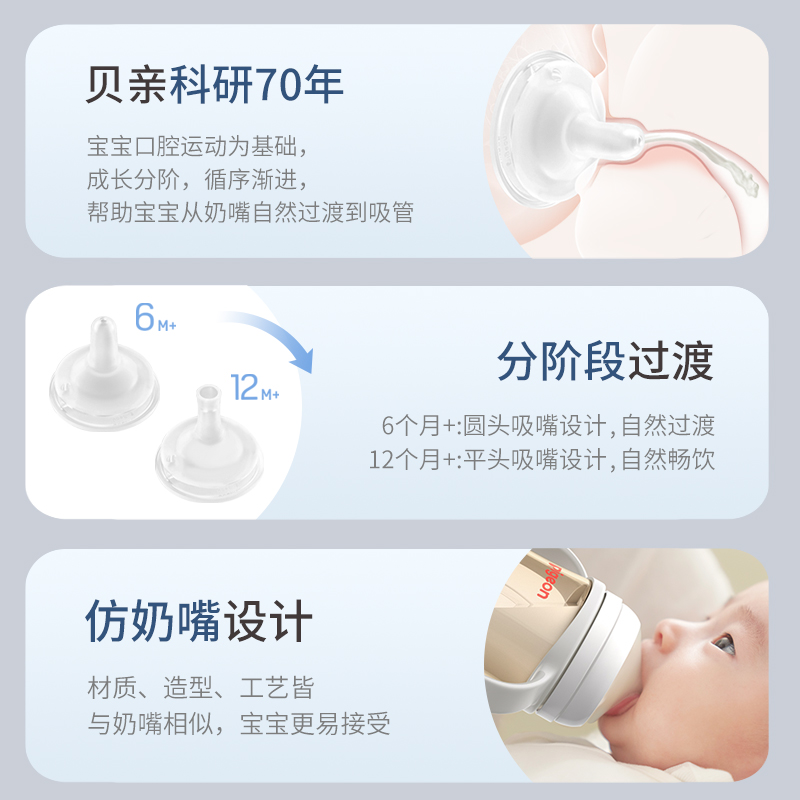 自然离乳PPSU重力球吸管双把手奶瓶套组6个月1岁贝亲官方旗舰店