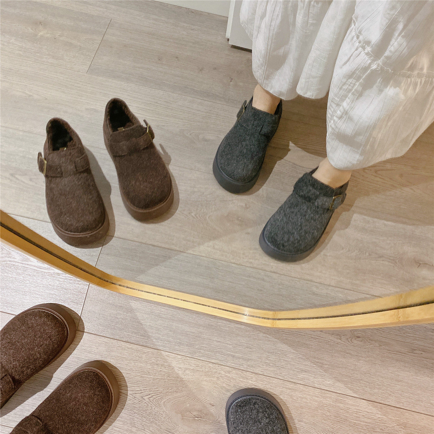 毛毛鞋灰色加绒保暖搭扣单鞋女2025冬季新款厚底松糕棉鞋豆豆鞋女,淘宝优惠券,粉丝福利购,淘宝优惠卷