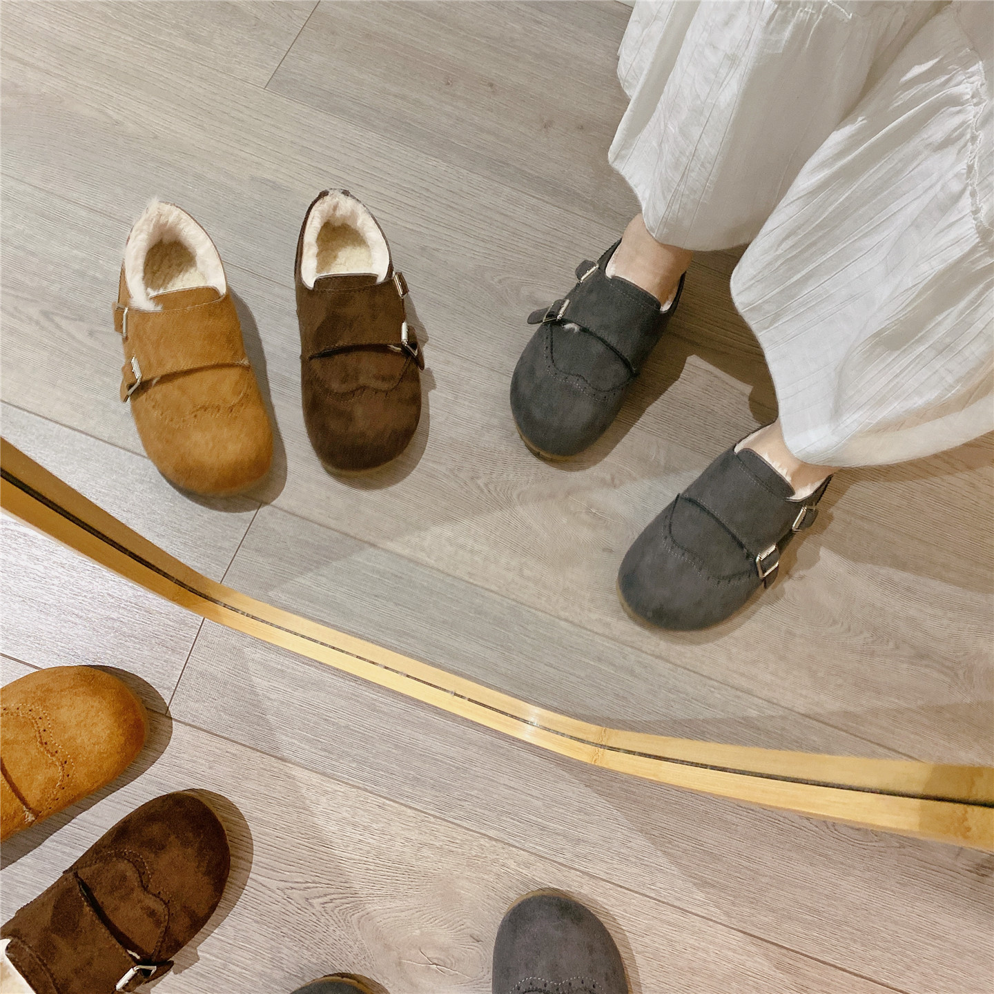 复古毛毛鞋保暖厚底勃肯鞋女2025冬季新款韩版加绒内增高单鞋棉鞋 - 图2