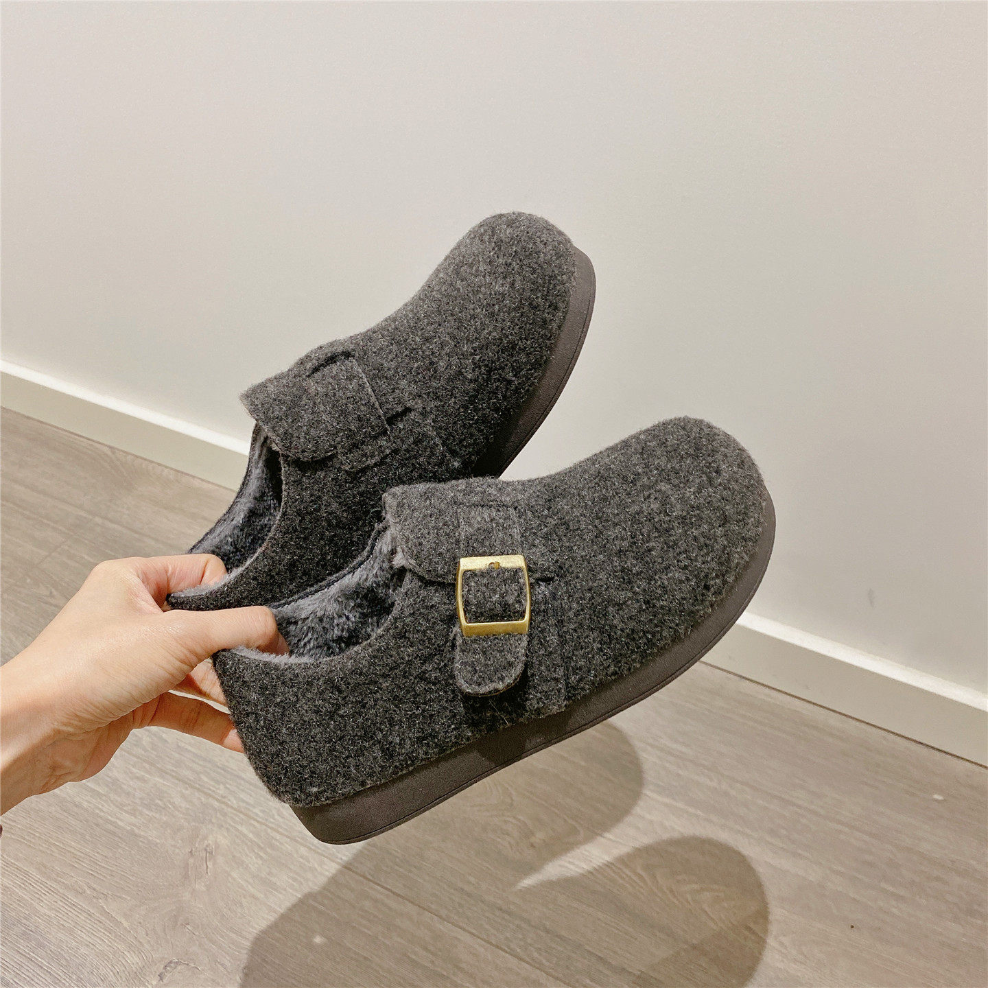 复古勃肯鞋毛毛鞋英伦风百搭单鞋女乐福鞋2025冬季新款加绒棉鞋女,淘宝优惠券,粉丝福利购,淘宝优惠卷