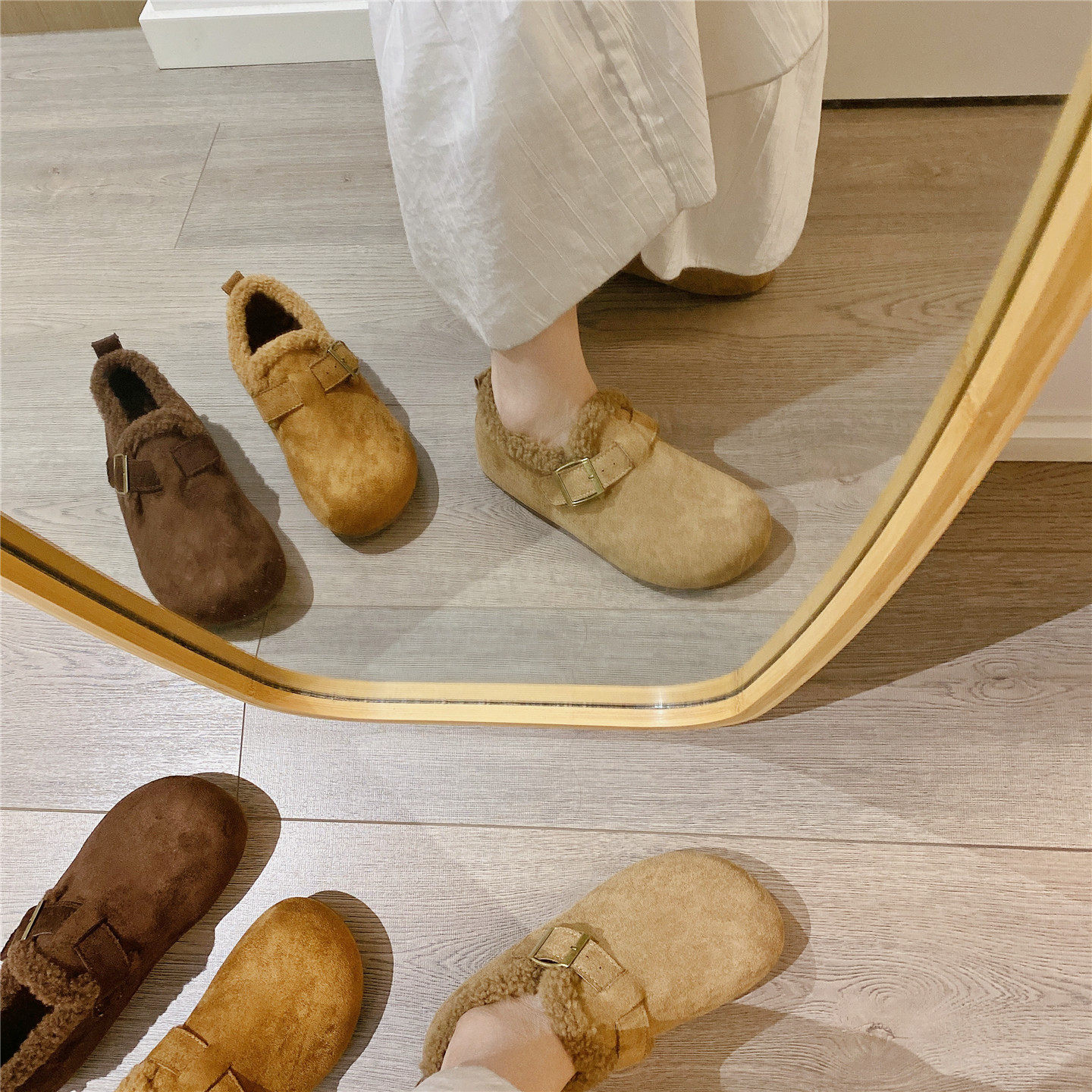 复古毛毛鞋勃肯鞋内增高百搭单鞋女乐福鞋2025冬季新款加绒棉鞋女,淘宝优惠券,粉丝福利购,淘宝优惠卷