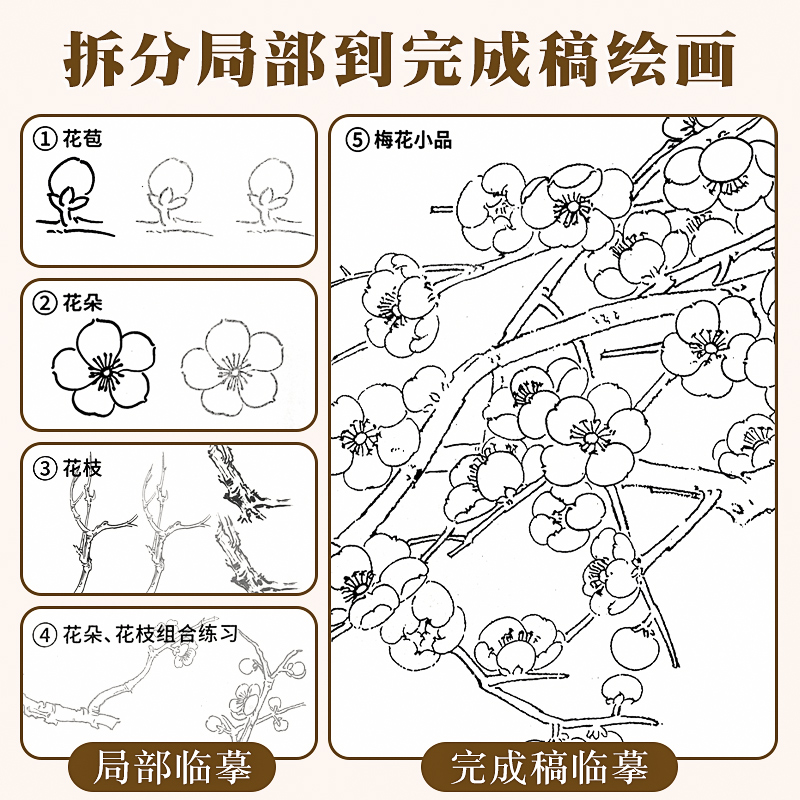 中国画白描描摹本4本工笔画白描底稿临摹 动物人物花卉山水国画初学者入门套装画画自学零基础白描底稿线稿本 - 图2