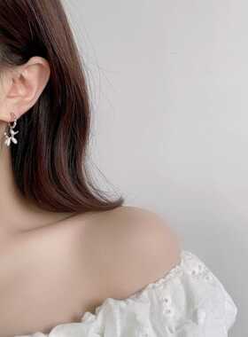 可爱小狗925银C型流苏耳环女